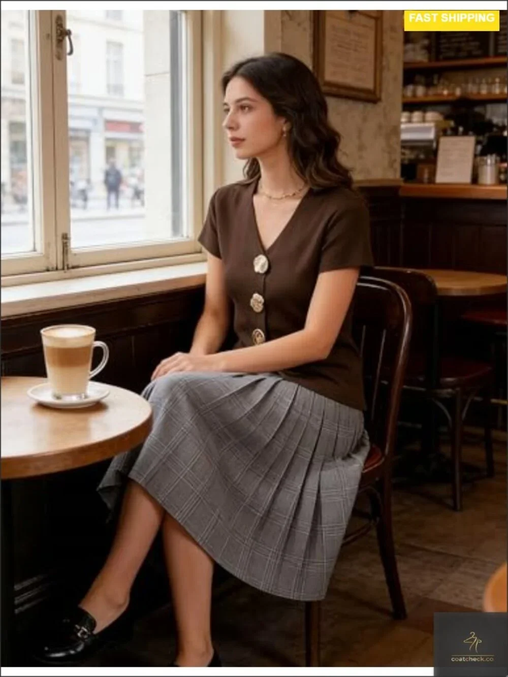 Short Sleeve V-Neck Cardigan Sweater with Gold Buttons